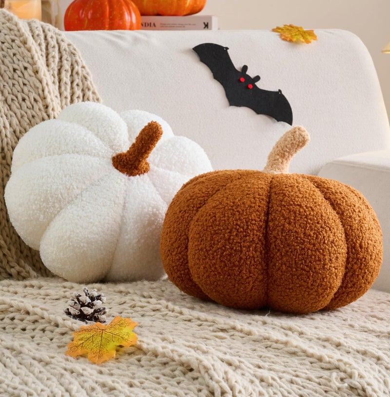 Vdoioe Fall Decor Pumpkin Pillow, 2 Pcs Halloween Pumpkin Shaped Throw Pillow 11.8 x 6 Inch Fall Decorations Pumpkin Decor for Halloween Thanksgiving Bedroom Sofa Couch - Image 1